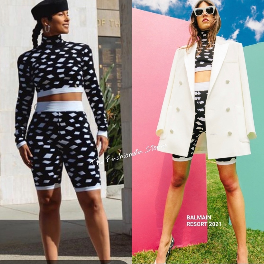 Balmain crop top and biker shorts